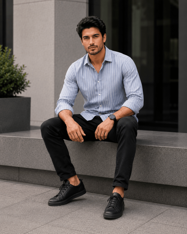 Smoke Grey Stripe Full Sleeve Shirt