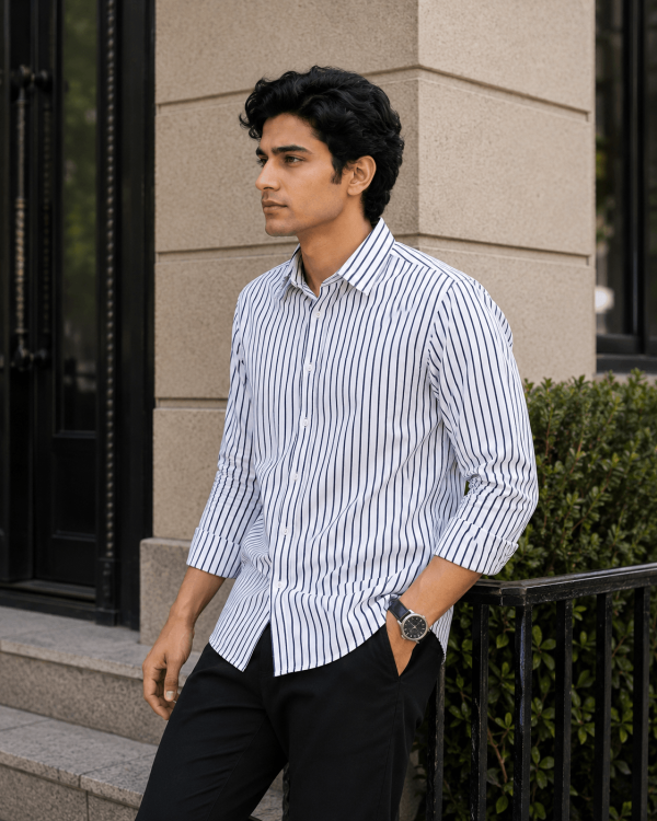 Classic White Black Stripe Full Sleeve Shirt